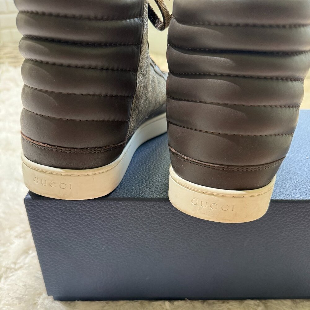Gucci Brown Leather Canvas Logo Men's GG High Top Sneaker, Size 11 by Gucci - Picture 5 of 11